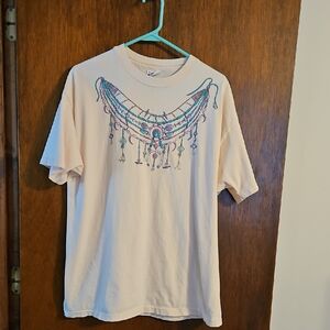Women's Graphic Tee with Colorful Design, light tan, with colored design, Sz XL